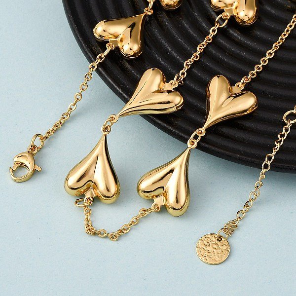 304 Stainless Steel Heart Link Chain Necklaces For Women, Golden, 21.73 Inch(55.2Cm)-image