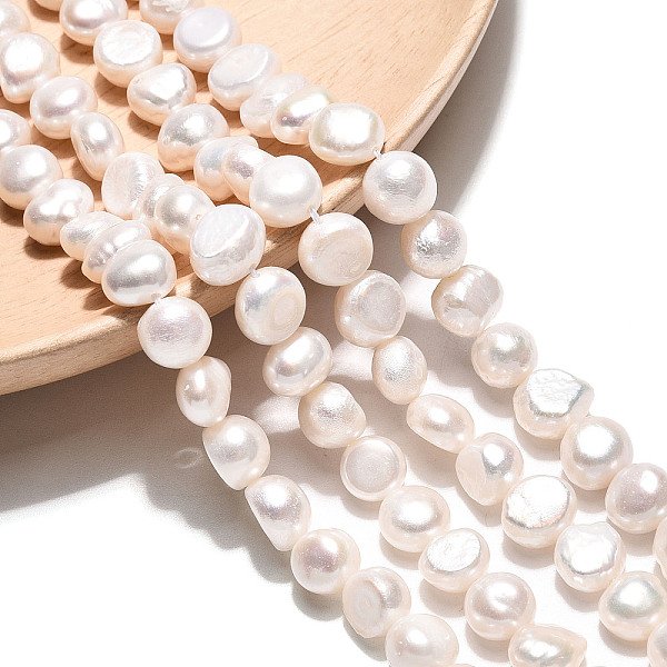 Natural Cultured Freshwater Pearl Beads Strands, Two Sides Polished, Creamy White, 7-8.5X7-10X4.5-7Mm, Hole: 0.6Mm, About 22-23Pcs/Strand, 6.89-7.09 Inch(17.5-18Cm)-image