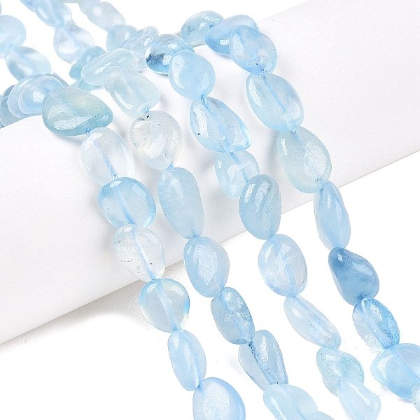 Natural Aquamarine Beads Strands, Nuggets, 8-15X7-12X4-12Mm, Hole: 1Mm, About 30-45Pcs/Strand, 15.7 Inch-image