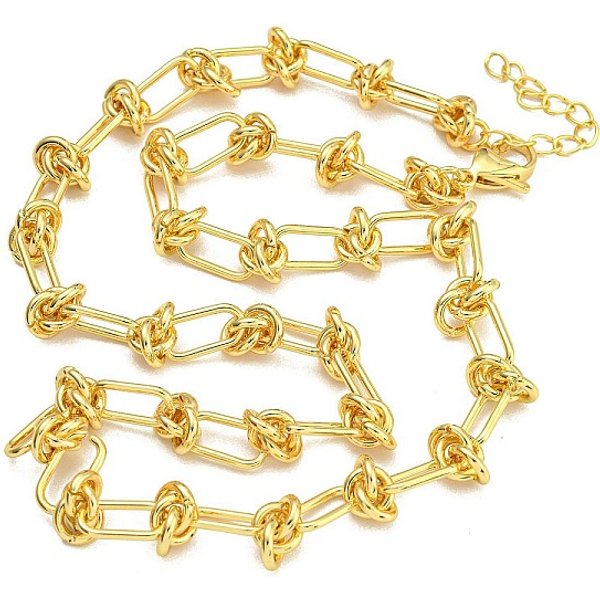 Collares De Cadena De Eslabones Con Nudo De LatóN Chapado En Rack Para Mujer, Sin Plomo Y Cadmio, Plateado De Larga DuracióN, Real 18K Chapado En Oro, 17.72 Pulgada (45 Cm)-image