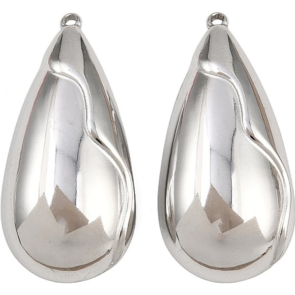 304 Stainless Steel Pendants, Teardrop Charms, Stainless Steel Color, 35.5X17X5Mm, Hole: 1.4Mm-image