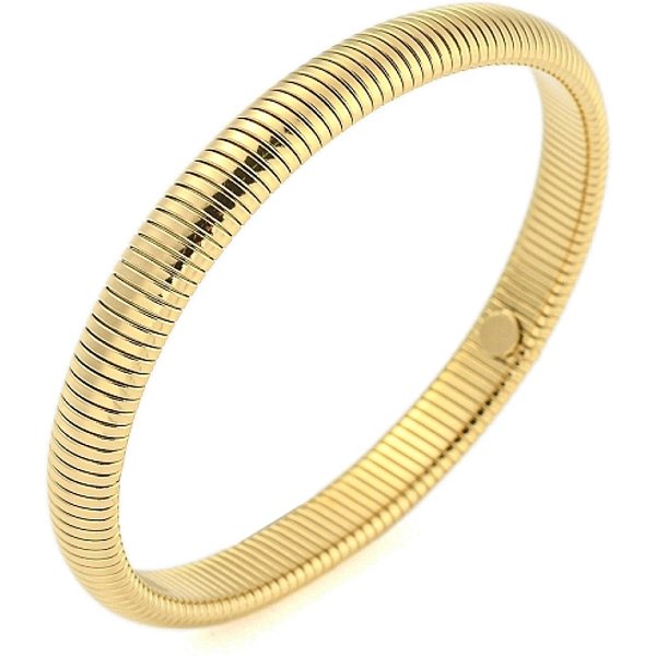 Brazaletes De Acero Inoxidable 304 Con Revestimiento IóNico (Ip) Para Mujeres Y Hombres., Real 18K Chapado En Oro, DiáMetro Interior: 2-1/2 Pulgada (6.2 Cm), 8Mm-image