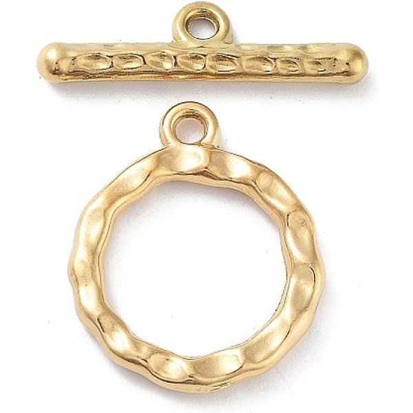 Ion Plating(Ip) 304 Stainless Steel Ring Toggle Clasps, Real 18K Gold Plated, 19X16X2Mm, Hole: 1.6Mm, Bar: 6.5X21X2.5Mm, Hole: 1.5Mm-image
