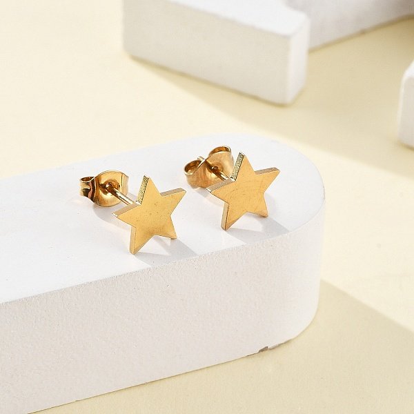 Pendientes De BotóN De Acero Inoxidable 304 Con Revestimiento IóNico (Ip), Pendientes HipoalergéNicos, Dorado, 9.5X9.5X1.2Mm, Pin: 0.6 Mm-image