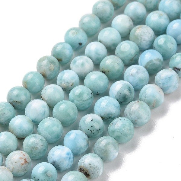 Natural Larimar Round Beads Strands, Grade Ab, 6-7Mm, Hole: 0.7Mm, About 62-66Pcs/Strand, 15.63-15.83''(39.7Cm-40.2Cm)-image