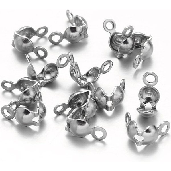 Punte Perline In Acciaio Inossidabile 304 Anti-Appannamento, Finisce Calotte, Copertura Del Nodo A Conchiglia, Colore Acciaio Inossidabile, 8X4Mm, Foro: 1.2 Mm-image