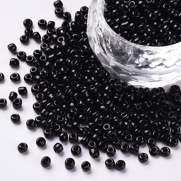 8/0 Glass Seed Beads, Opaque Colours Seed, Small Craft Beads For Diy Jewelry Making, Round, Round Hole, Black, 8/0, 3Mm, Hole: 1Mm, About 1111Pcs/50G, 50G/Bag, 18Bags/2Pounds-image