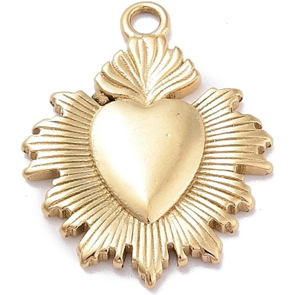 Pendentifs En Acier Inoxydable 304 Avec Placage Ionique (Ip), Rectangle Avec Breloques Sacré Coeur, Or, 22.9X18.2X2Mm, Trou: 2Mm-image