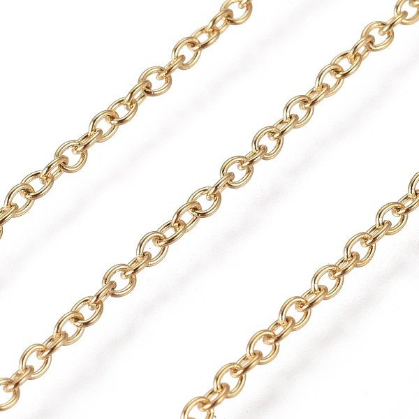 Pvd Vacuum Plating 304 Stainless Steel Cable Chains, Soldered, With Spool, Oval, Real 18K Gold Plated, 2X1.5X0.4Mm, About 82.02 Feet(25M)/Roll-image