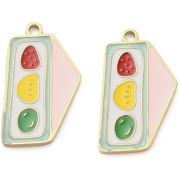 304 Stainless Steel Pendants, With Enamel, Ion Plating(Ip), Real 18K Gold Plated, Cake, 18X11X1.5Mm, Hole: 1.4Mm-image