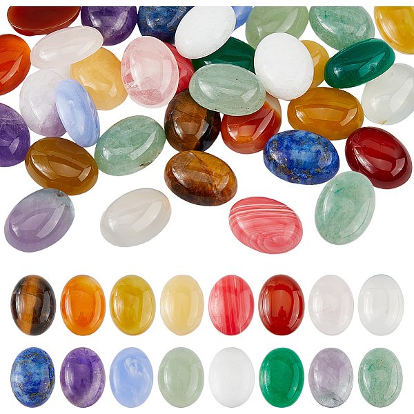32 Pz 16 Stili Cabochon Di Pietre Preziose Miste Naturali E Sintetiche, Ovale, Tinti Misti E Non Tinti, 16X12X5Mm, 2Pcs / Style-image