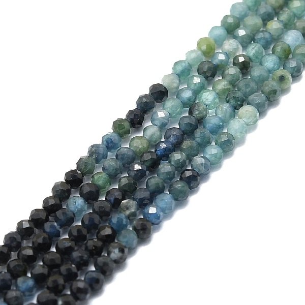 Natürliche strangförmige Perlen aus blauem Turmalin mit Farbverlauf, facettiert, Runde, 2 mm, Bohrung: 0.5 mm, ca. 215 Stk. / Strang, 15.16''-15.55'' (38.5-39.5 cm)