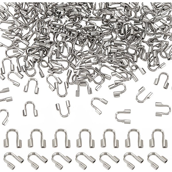 200Pcs 304 Stainless Steel Wire Guardian And Protectors, Stainless Steel Color, 5X4.5X1.2Mm, Hole: 0.7Mm-image