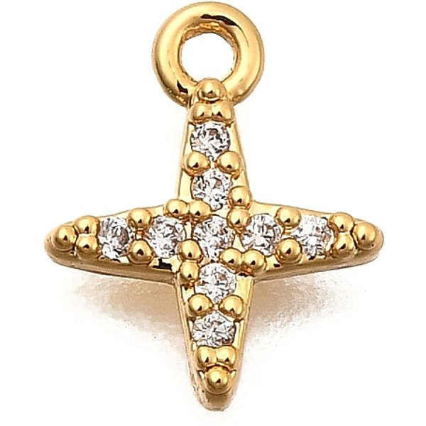 Messing Mikro Ebnen Zirkonia Charme, Langlebig Plattiert, Nickelfrei, Echtes 18K Vergoldet, Stern, 10X8X2 Mm, Bohrung: 1.2 Mm-image