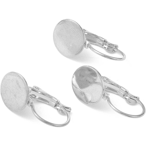 Accesorios Para Pendientes Con Cierre De Palanca De Acero Inoxidable 304 Resistentes Al Deslustre, Con Engaste Plano Y Redondo Para CabujóN, Color Acero Inoxidable, 20.5X10X11Mm, Pin: 0.8 Mm, Bandeja: 10 Mm-image
