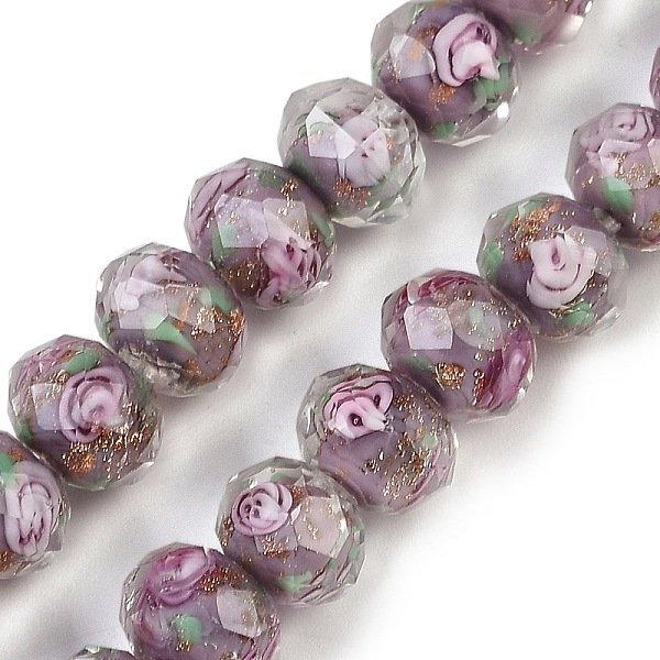 Abalorios De Cristal De Murano De Arena De Oro Hecho A Mano Hilos, Flor Interna, Facetados, Rerondana Plana, Gris Oscuro, 10X7.5Mm, Agujero: 1.6 Mm, Aproximamente 60 Pcs / Cadena, 17.72'' (45 Cm)-image
