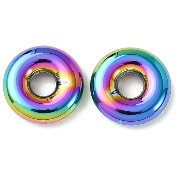 Perline Europee In Acciaio Inossidabile 304, Perline Con Foro Grande, Ciambella, Colore Arcobaleno, 17.5X4.7Mm, Foro: 5.5 Mm-image