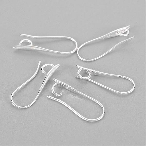 Brass Earring Hooks For Earring Designs, Lead Free & Cadmium Free, With Horizontal Loop, Silver Color Plated, 20.5X8.5X2.5Mm, Hole: 2Mm, Pin: 1Mm-image