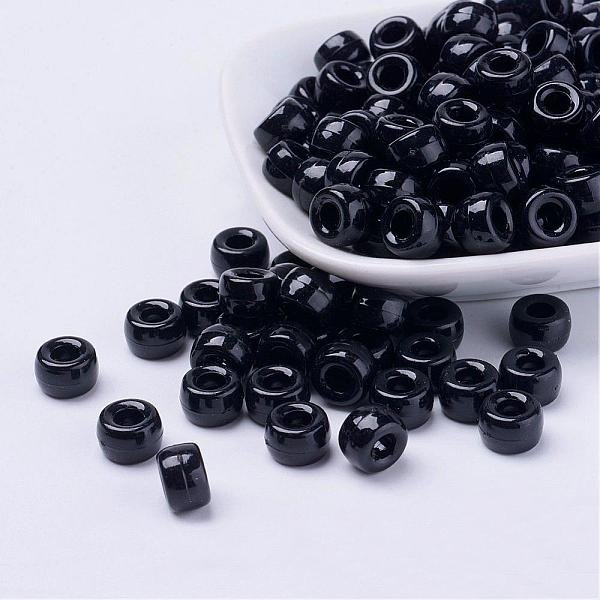 Opaque Acrylic European Beads, Barrel, Black, 9X6Mm, Hole: 4Mm, About 1900Pcs/500G-image