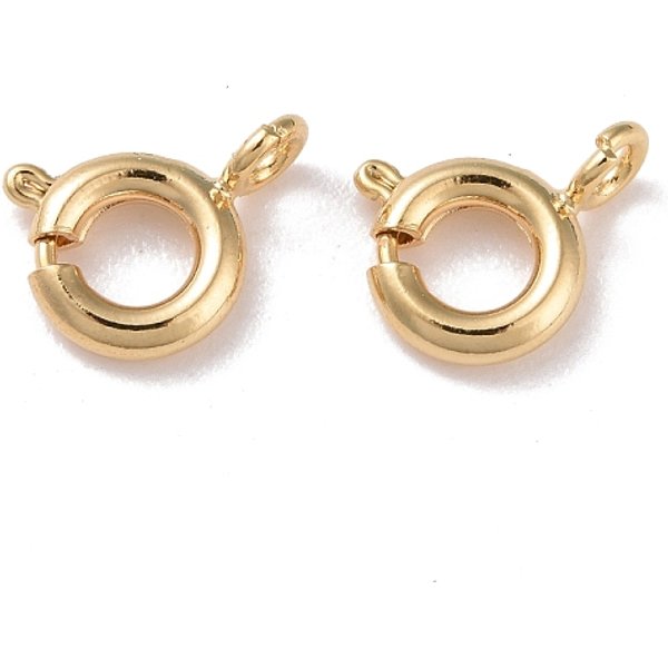 Eco-friendly Brass Spring Ring Clasps, Cadmium Free & Lead Free, Long-Lasting Plated, Real 24K Gold Plated, 7x1.8mm, Hole: 1.5mm, Inner Diameter: 3mm