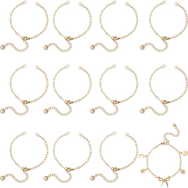 12 PièCe De Connecteur De ChaîNe De Trombone En Acier Inoxydable 304 à Moitié Fini Pour La Fabrication De Bracelets, Avec Anneau De Jonction, ChaîNe D'extension Et Fermoir à Pince De Homard, Or, 6-1/4 Pouce (15.8 Cm), 0.2 Cm, Trou: 3.8Mm-image