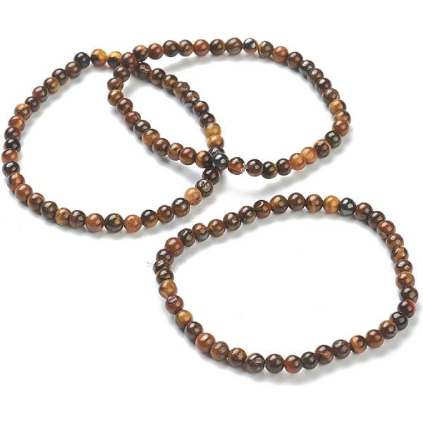 NatüRlichen Tigerauge Perlen Stretch-ArmbäNder, Runde, Perlen: 4-5 Mm, Innendurchmesser: 2-1/4 Zoll (5.65 Cm)-image
