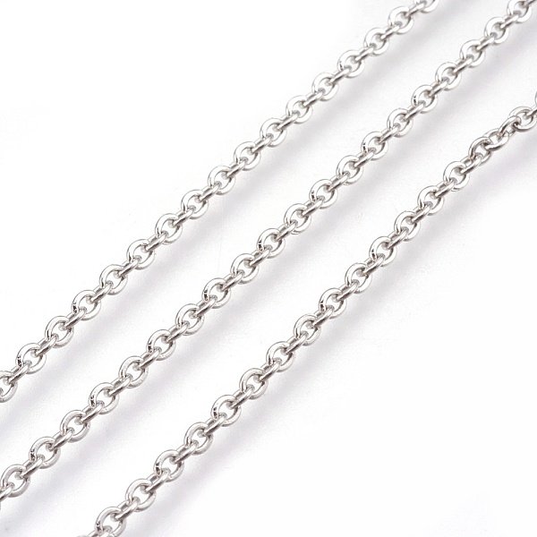 Tarnish Resistant 304 Stainless Steel Cable Chains, Soldered, with Spool, Flat Oval, Stainless Steel Color, 3x2x0.6mm, about 164.04 Feet/roll(50m/roll)