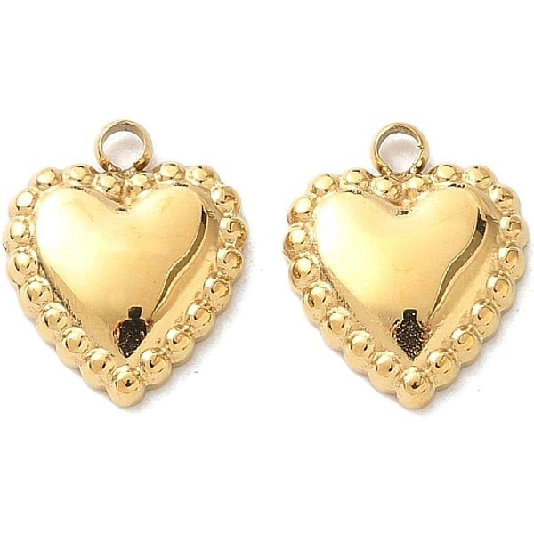 304 Stainless Steel Charms, Heart, Real 18K Gold Plated, 12.5X10.5X2.5Mm, Hole: 1.6Mm-image