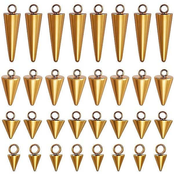 32 Stück 4 Stil 304 Edelstahlanhänger, Spike / Kegel, golden, 6.5-18x3-7 mm, Bohrung: 1.8-2 mm, 8pcs / style
