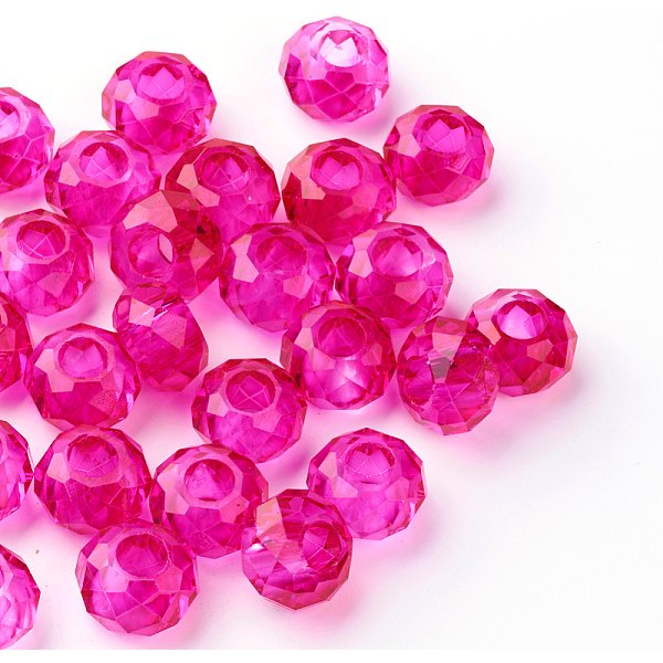 Glass European Beads, Large Hole Beads, No Metal Core, Rondelle, Fuchsia, 14X8Mm, Hole: 5Mm-image