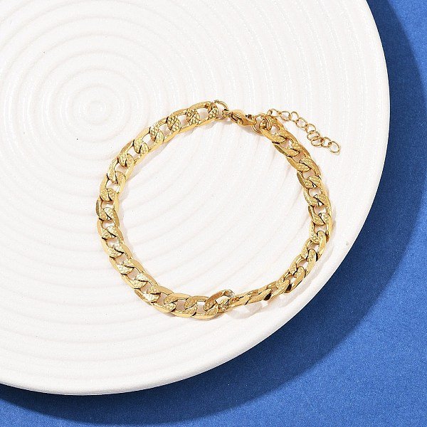 Bracelets à ChaîNe Gourmette En Acier Inoxydable 304 Pour Femmes, Placage Ionique (Ip), Or, 7-1/8 Pouce (18.2 Cm)-image