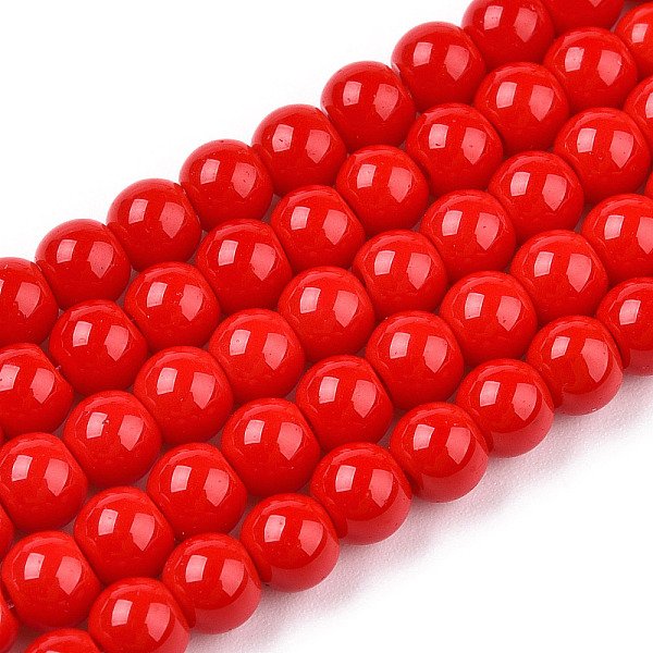 Cuentas Opacas De Color SóLido Cuentas De Vidrio, Redondo, Rojo, 6-6.5Mm, Agujero: 1.4 Mm, Aproximamente 67-70 Pcs / Cadena, 14.76 Pulgada - 15.16 Pulgadas (37.5-38.5 Cm)-image