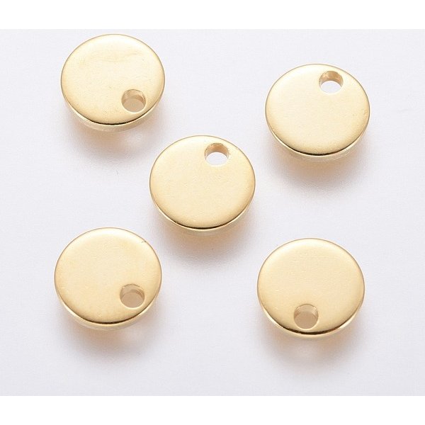 304 Stainless Steel Charms, Stamping Blank Tag, Flat Round, Real 18K Gold Plated, 7X1Mm, Hole: 1.4Mm-image