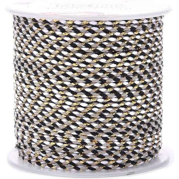 CordóN De PolialgodóN De 4 Capa, Cuerda De AlgodóN Macramé Hecha A Mano, Con Alambre De Oro, Para Colgar En La Pared De Cuerda, Diy Artesanal Hilo De Tejer, Negro, 1.5Mm, Alrededor De 21.8 Yarda (20 M) / Rollo-image