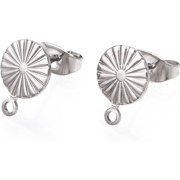 AnlaufgeschüTzte Ohrstecker-BeschläGe Aus Edelstahl 304, Mit 316 Edelstahlstift Und Horizontalen ÖSen, Flachrund, Edelstahl Farbe, 11X8 Mm, Bohrung: 1.2 Mm, Stift: 0.8 Mm-image