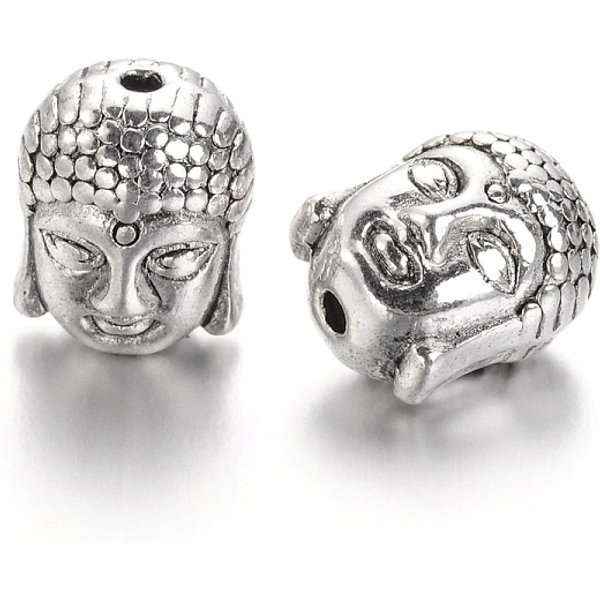 Perles En Alliage De TêTe De Bouddha Style TibéTain En Argent Antique, Sans Plomb, 11X9X8Mm, Trou: 1.5 Mm-image