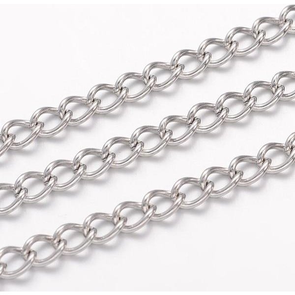 Catene Intrecciate In Acciaio Inossidabile 304 Anti-Ossidazione, Catene Frenare, Senza Saldatura, Con La Bobina, Colore Acciaio Inossidabile, 5X3.5X0.8Mm, Circa 32.8 Piedi (10 M)/Rotolo-image