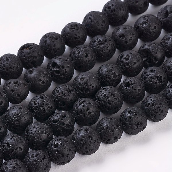 Natural Lava Rock Beads Strands, Round, Black, 6Mm, Hole: 0.8Mm, About 60Pcs/Strand, 15.5 Inch-image