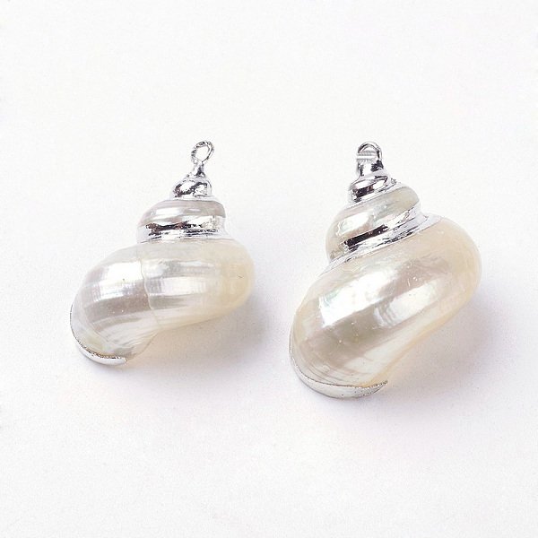 Electroplate Spiral Shell Pendants, With Iron Findings, Conch, Platinum, 24-37X18-28X13-23, Hole: 2Mm-image