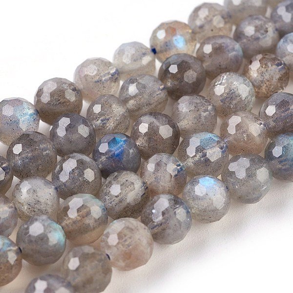 Chapelets De Perles En Labradorite Naturelle , Facette, Ronde, 6-7.5Mm, Trou: 0.8Mm, Environ 53-58 Pcs/Chapelet, 15.3 Pouce (39 Cm)-image