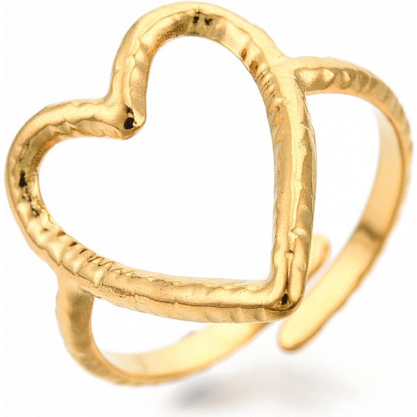 Anello Polsino A Forma Di Cuore In Acciaio Inossidabile 304 Con Placcatura Ionica (Ip), Anello Aperto Per Le Donne, Vero Placcato Oro 18K, Misura Degli Stati Uniti 8 (18.7Mm)-image