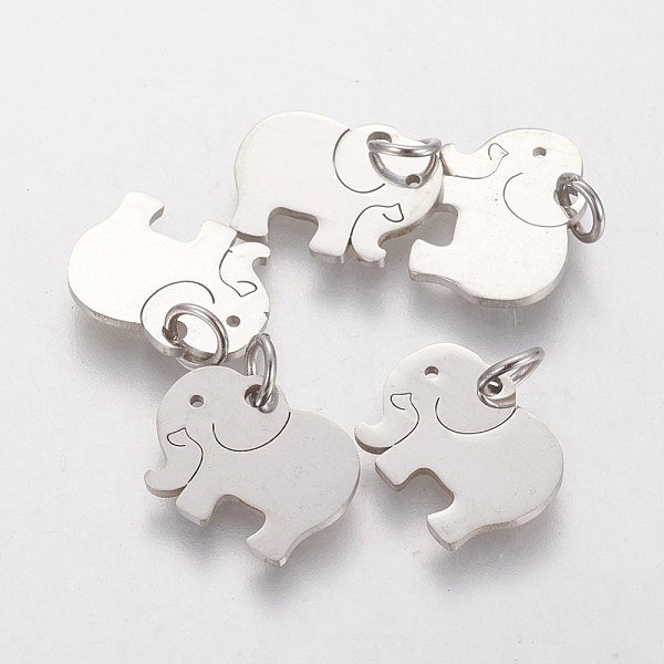 Tarnish Resistant 304 Stainless Steel Pendants, Elephant, Stainless Steel Color, 11X14X1Mm, Hole: 3Mm-image