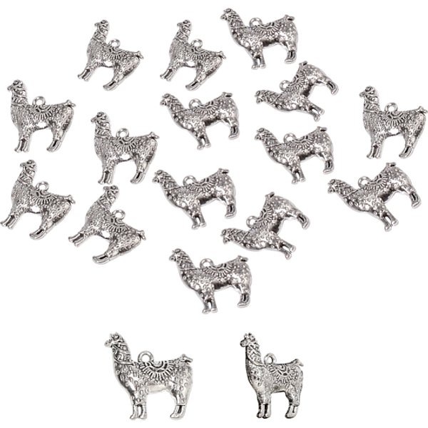 Tibetischen Stil Zink-Legierung AnhäNger, Lama / Alpaka, Antik Silber Farbe, 25X22X3 Mm, Bohrung: 1 Mm-image