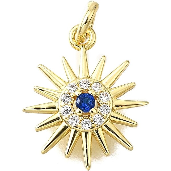 Messing Mikro Ebnen Zirkonia Charme, Sonnenzauber, Bleifrei Und Cadmium Frei, Gestell, Langlebig Plattiert, Mit Sprungring, Echtes 18K Vergoldet, 13.5X11.5X2.5 Mm, Bohrung: 2.4 Mm-image