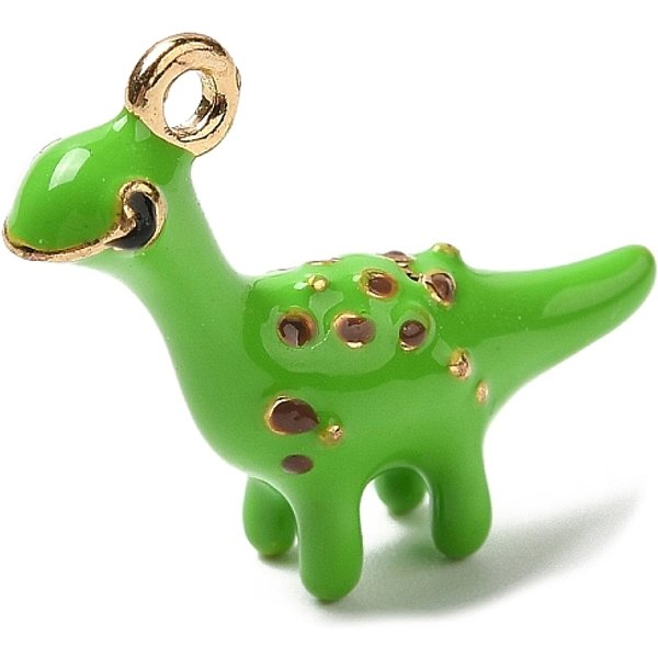 Alloy Enamel Pendants, Golden, Dinosaur Charm, Lime Green, 20x20x5mm, Hole: 1.5mm