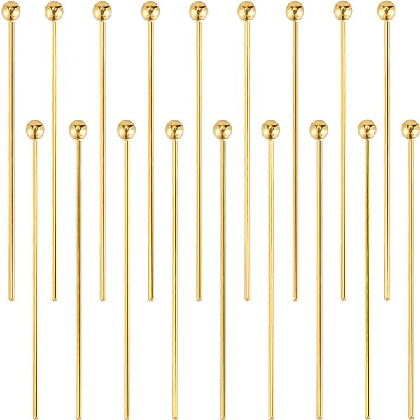 50 StüCk 925 Kugelkopfstifte Aus Sterlingsilber, Echtes 18K Vergoldet, 24 Gauge, 25X0.5 Mm-image