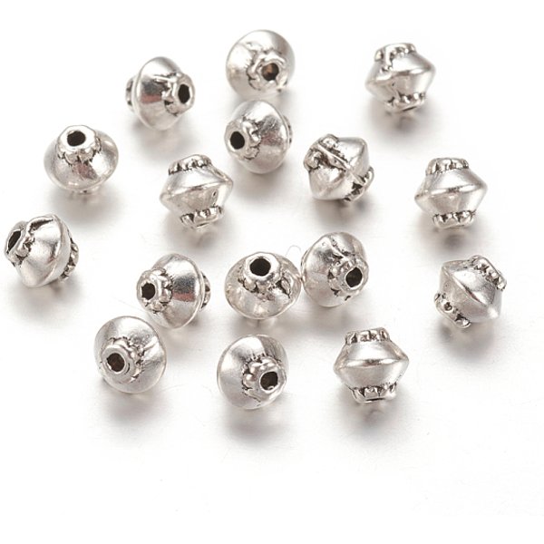 Tibetischen Stil Abstandsperlen, Metallfunde FüR SchmuckzubehöR, Bleifrei Und Nickel Frei Und Cadmiumfrei, Doppelkegel, Antik Silber Farbe, Ca. 5 Mm Durchmesser, 4.5 Mm Dick, Bohrung: 1 Mm-image