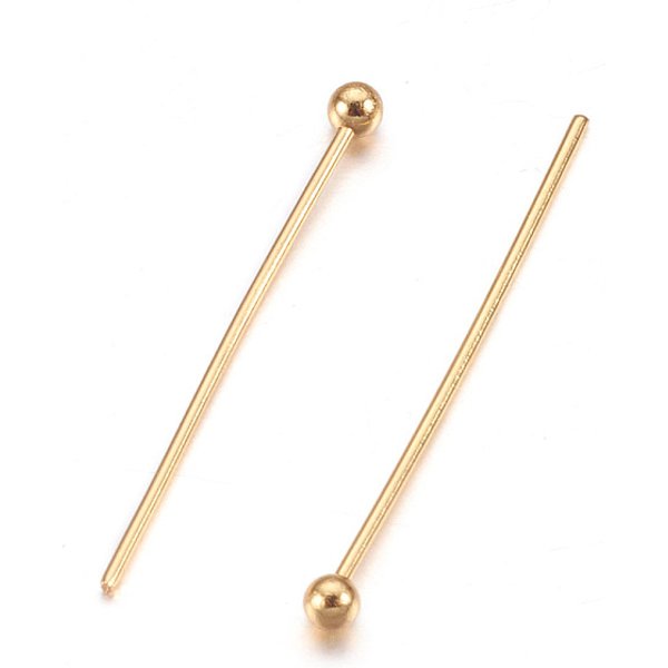 ÉPingles à TêTe SphéRique En Acier Inoxydable 304, VéRitable 24K Plaqué Or, 22X0.6Mm, 22 Jauge, TêTe: 2 Mm-image