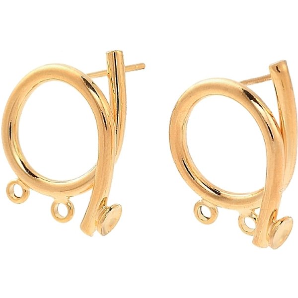 Accessoires De Clous D'oreilles En Laiton, Sans Cadmium & Sans Nickel & Sans Plomb, Anneau, Avec Boucle, VéRitable 18K Plaqué Or, Plateau: 4 Mm, 21.5X15.5Mm, Trou: 1.6Mm, Pin: 12X0.7 Mm-image