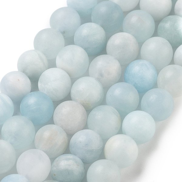 NatüRliche Aquamarin Perlen SträNge, Matt, Runde, 8 Mm, Bohrung: 1 Mm, Ca. 48 Stk. / Strang, 15.7 Zoll (40 Cm)-image